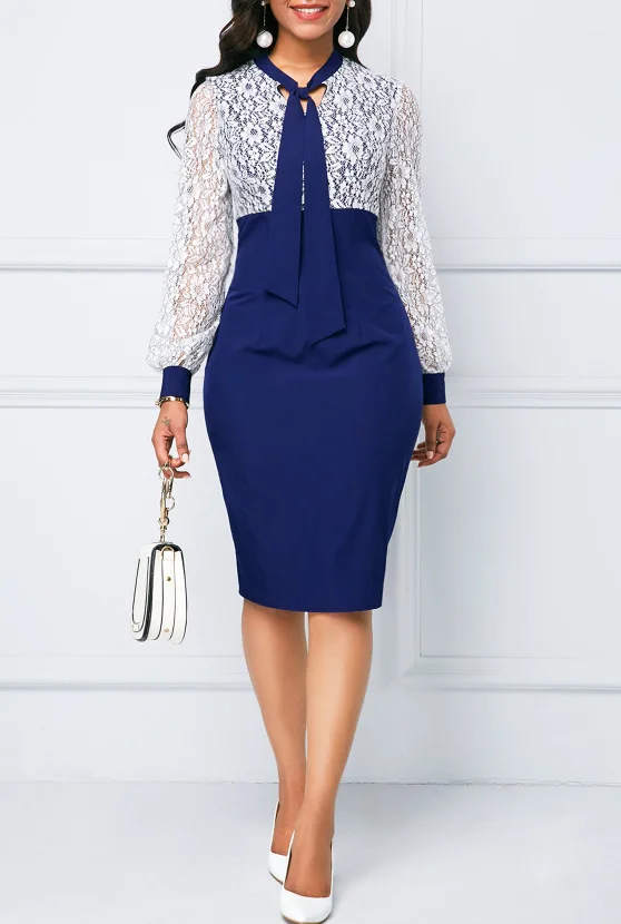 Temperament Solid Color Large Size Round Neck Dress. Lace Openwork Top Plus Small Tie High Waist Bag Hip Pencil dress
Temperament Solid Color Large Size Round Neck Dress. Lace Openwork Top Plus Small Tie High Waist Bag Hip Pencil dress