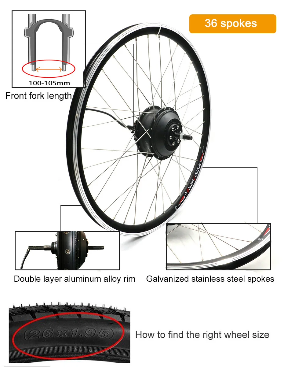 Excellent Electric Bike Conversion Kit with Bottle Battery Samsung36V 21AH 48V 15AH LG52V13AH 350W Brushless Gear Hub motor Wheel e Bike 8