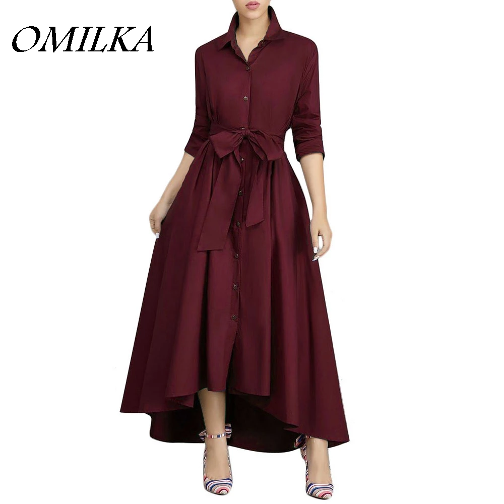 Женское Бандажное платье рубашка OMILKA длинное с длинными рукавами и отложным