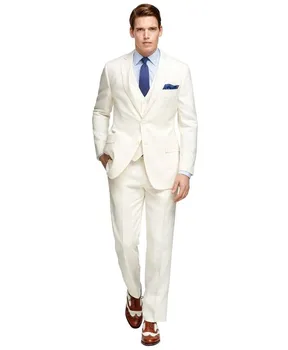 

Custom Made Groom Tuxedo Ivory Groomsmen Notch Lapel Wedding/Dinner Suits Best Man Bridegroom (Jacket+Pants+Tie+Vest) B460