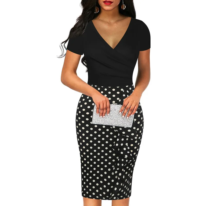 JENYAGE Womens Dresses New Arrival 2019 Sexy V Neck Black Polka Dot Patchwork Work Office Lady Knee Length Ruffle Formal Dress
JENYAGE Womens Dresses New Arrival 2019 Sexy V Neck Black Polka Dot Patchwork Work Office Lady Knee Length Ruffle Formal Dress