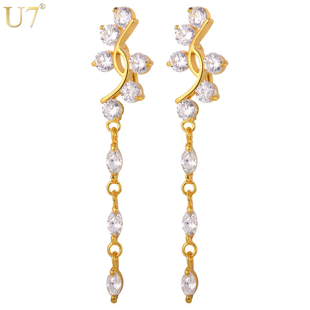U7 New Crystal Long Earring Fashion Jewelry Gold Color Cubic Zircon Plant Charm Drop Earrings For Women E783
U7 New Crystal Long Earring Fashion Jewelry Gold Color Cubic Zircon Plant Charm Drop Earrings For Women E783