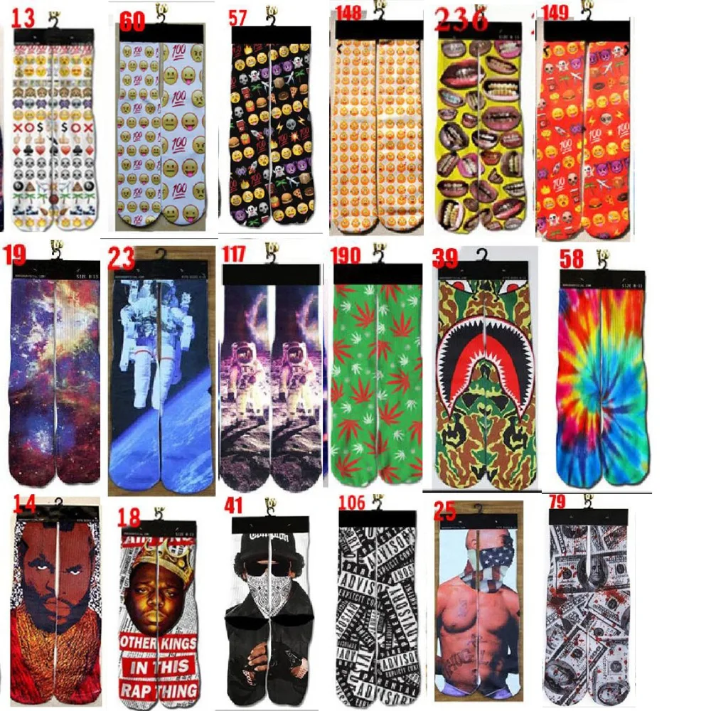 

Unisex Casual Emoji Weed Food 3D Printed Stockings 2pac Tupac Space Galaxy Stocking Dollar Skateboard Crew Men's socks
