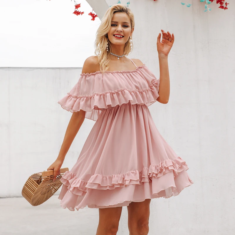 Off shoulder pink sweet women dress Spaghetti strap chiffon summer dresses Casual holiday female short elegant dresses vestidos
Off shoulder pink sweet women dress Spaghetti strap chiffon summer dresses Casual holiday female short elegant dresses vestidos