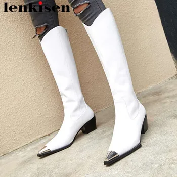 Lenkisen new arrival genuine leather novelty design square toe med thick heels zipper western boots european knee-high boots L71
Lenkisen new arrival genuine leather novelty design square toe med thick heels zipper western boots european knee-high boots L71