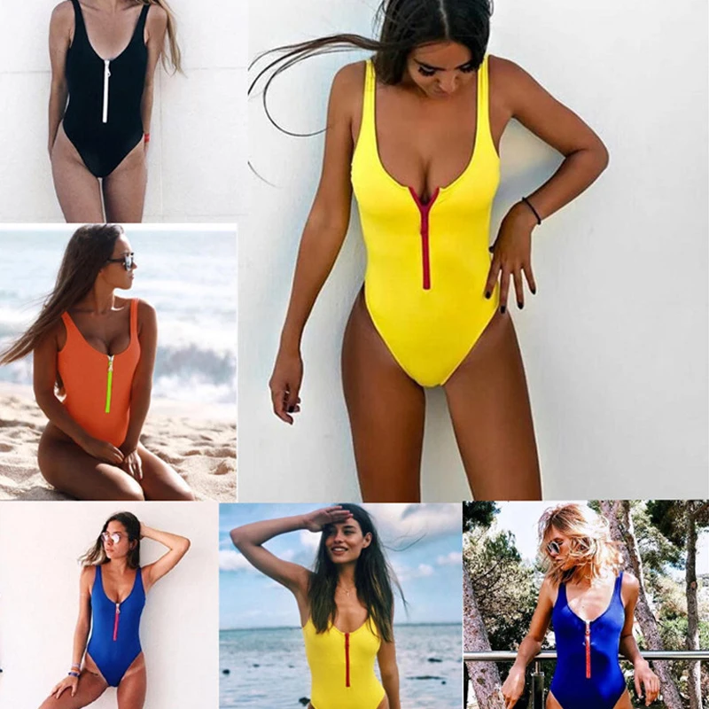 2018 One Piece Swimsuit Women Bandage Bodysuits Sexy Backless Zipper Solid (3)