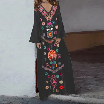 Women Summer Maxi Dress Printed Long Sleeve V -cut Dresses Saum Baggy Kaftan Party Long Dresses Summer Dress 2019 Vestidos Neue 
Women Summer Maxi Dress Printed Long Sleeve V -cut Dresses Saum Baggy Kaftan Party Long Dresses Summer Dress 2019 Vestidos Neue