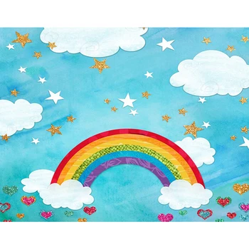 Cartoon Blue Sky Clouds Rainbow Backdrop for Newborn Photography Printed Love Hearts Gold Stars Baby Kids Photo Shoot Background
Cartoon Blue Sky Clouds Rainbow Backdrop for Newborn Photography Printed Love Hearts Gold Stars Baby Kids Photo Shoot Background