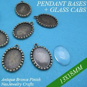 13x18mm blank pendant bases+ matching glass cabochons, antique bronze photo pendants
13x18mm blank pendant bases+ matching glass cabochons, antique bronze photo pendants
