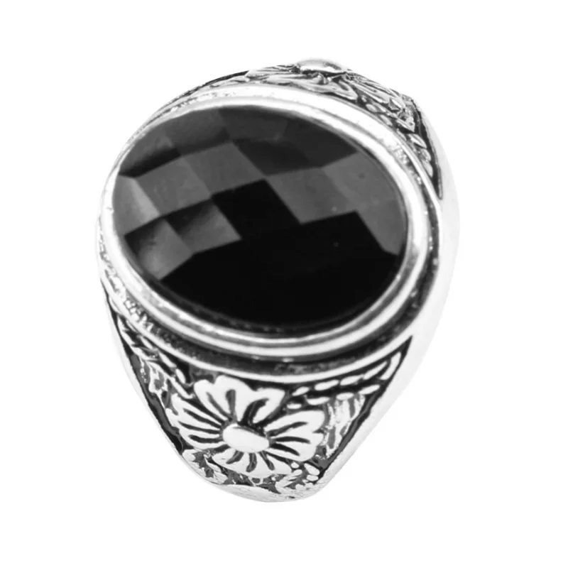 Фото 2018 Новое модное резное кольцо с черным драгоценным камнем в стиле ретро |