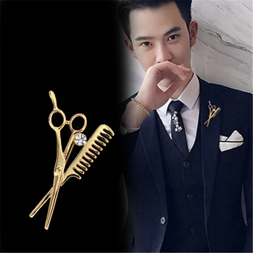 WKOUD fashion accessories barber scissors brooch wholesale men's clothing and Harajuku | Украшения и аксессуары