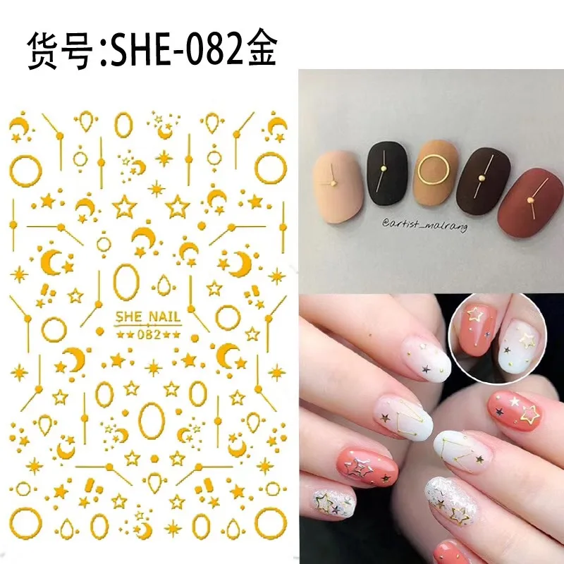 Newest SHE-082-083-087-088 gold Star moon 3d nail art sticker nail decal stamping export japan designs rhinestones decorations
Newest SHE-082-083-087-088 gold Star moon 3d nail art sticker nail decal stamping export japan designs rhinestones decorations