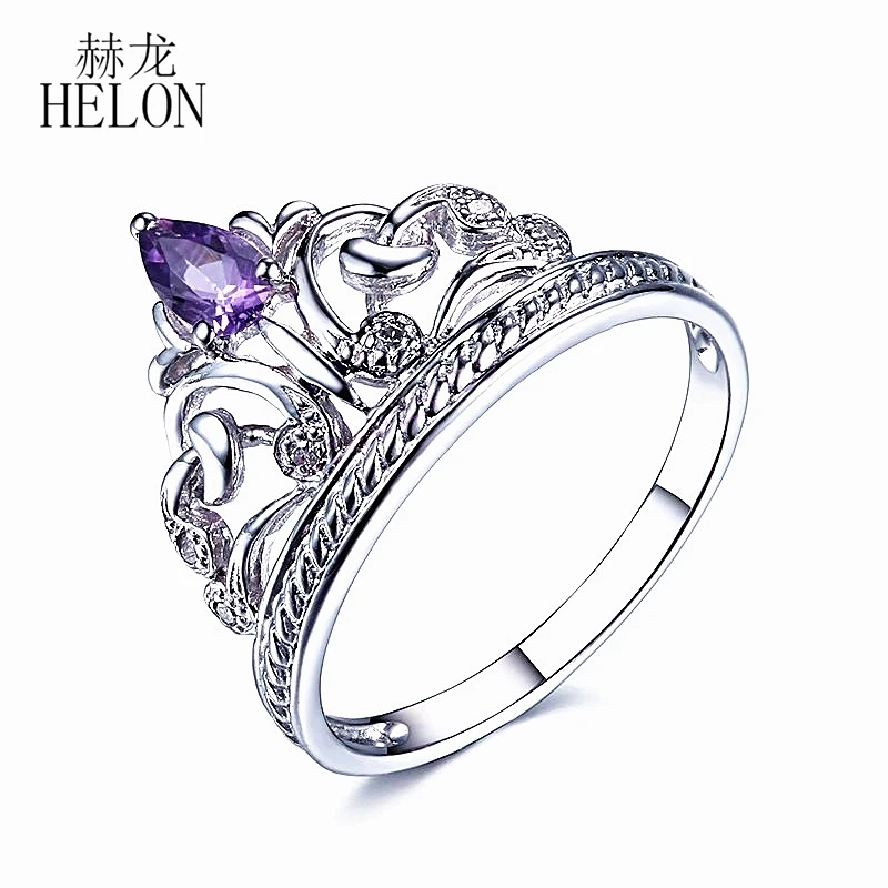 HELON Solid 10k White Gold Crown Shape Pear 3x4mm Amethyst Natural Diamond Fine Ring Engagement Wedding Gemstone Women's Ring
HELON Solid 10k White Gold Crown Shape Pear 3x4mm Amethyst Natural Diamond Fine Ring Engagement Wedding Gemstone Women's Ring