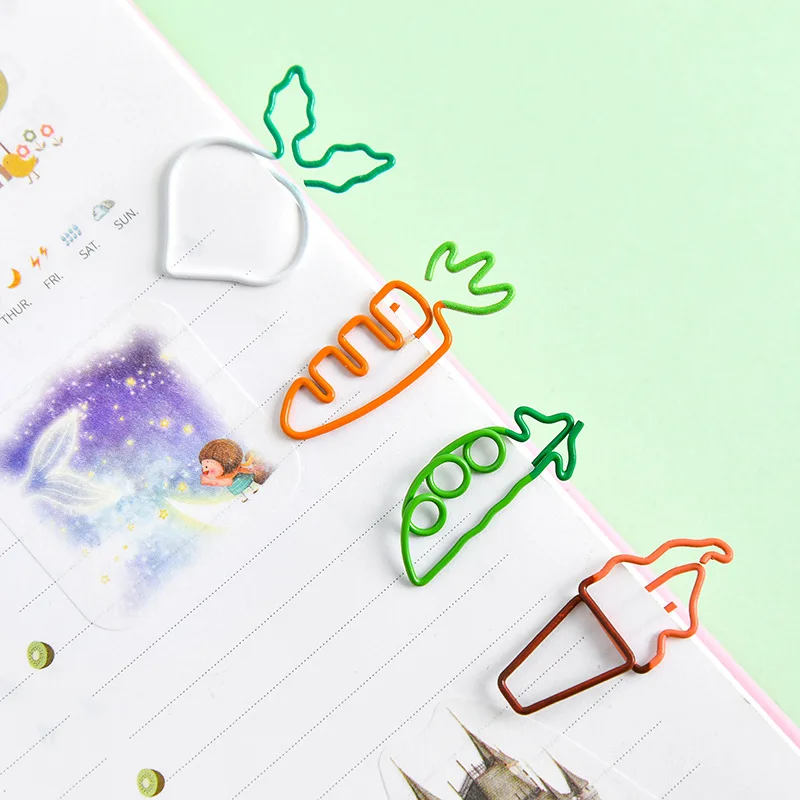 

4 Pcs Kawaii Cartoon Vegetable Carrot Ice Cream Paper Clip Creative Metal Bookmark DIY Student Stationery School Office Supply