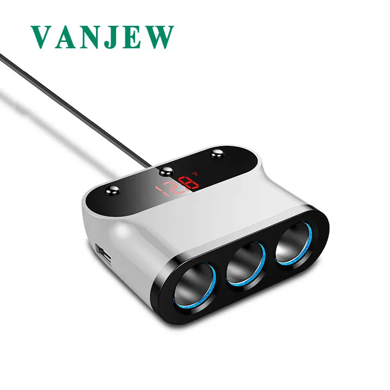 

VANJEW C12 Car Cigarette Lighter 3 Way Sockets Power Adapter 2 USB Ports Car Charger Splitter Lighters 5V 3.1A Output Power