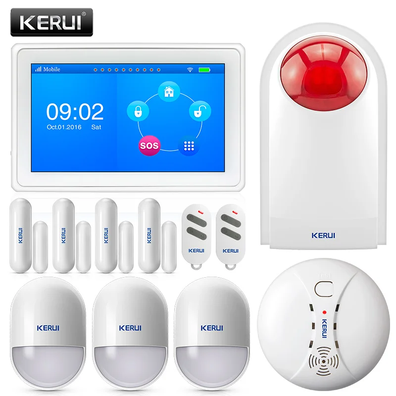 

KERUI K7 WIFI GSM Smart Home Alarm System 7 Inch TFT Display with Door magnet Motion Smoke Detector Wireless Siren Burglar
