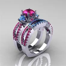 ZORCVENS 2019 nouvelle marque de luxe bague femme ensemble argent couleur or rouge CZ pierre fleur anneau jwelry pour les femmes(China)