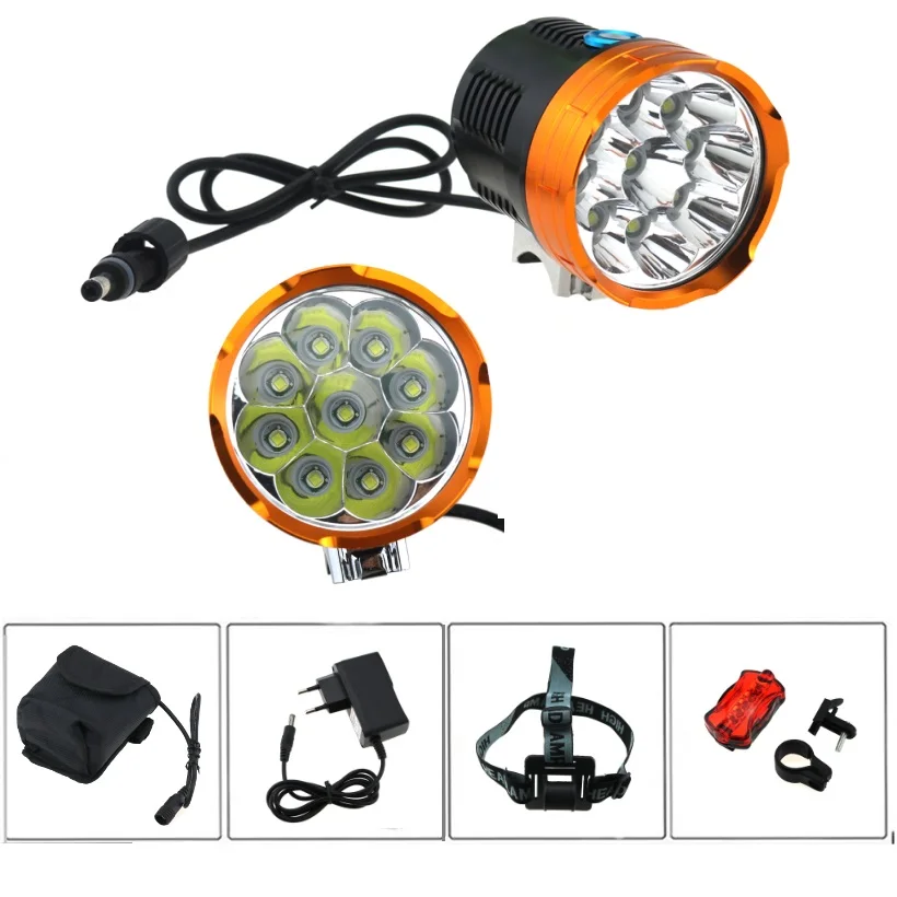 15000 lumen 9T6 Bike Lights 9xCree XM-L T6 Bicycle Headlamp Cycling Mountain Head Light + 12000mah 18650 Battery Pack + Charger
15000 lumen 9T6 Bike Lights 9xCree XM-L T6 Bicycle Headlamp Cycling Mountain Head Light + 12000mah 18650 Battery Pack + Charger