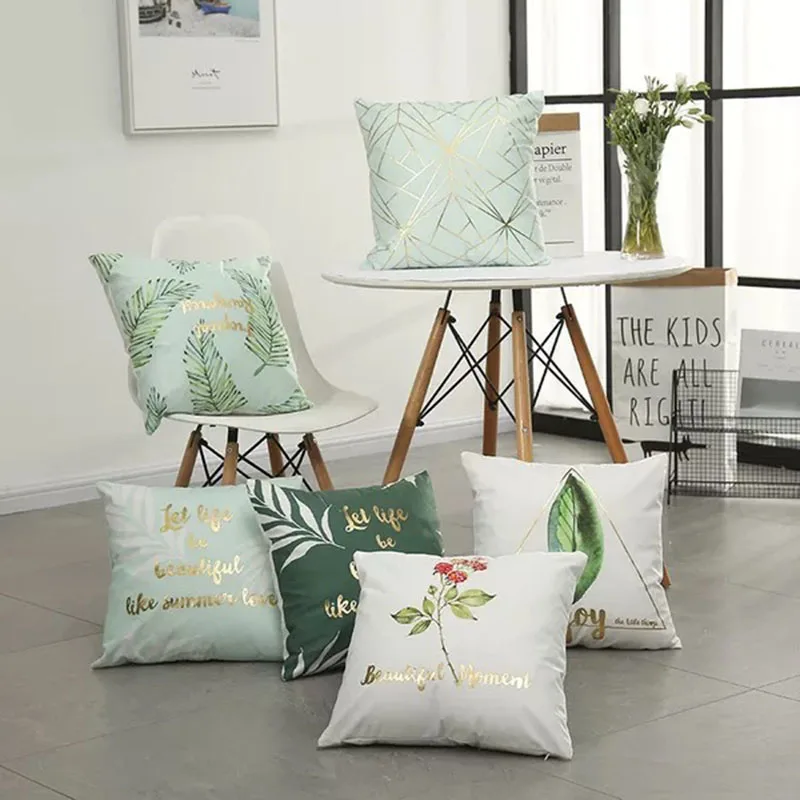 Home Decorative Tropical Leaves Pillow Cover Soft Gold Foil Green/Gold English Letter Cushion Cover For Sofa Bed 43x43cm Zip 
Home Decorative Tropical Leaves Pillow Cover Soft Gold Foil Green/Gold English Letter Cushion Cover For Sofa Bed 43x43cm Zip