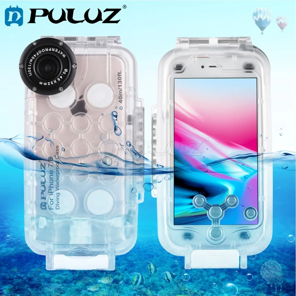 

PULUZ For iPhone 8 & 7 40m/130ft Waterproof Diving Housing Phone Protective Case Photo Video Taking Underwater Cover Case