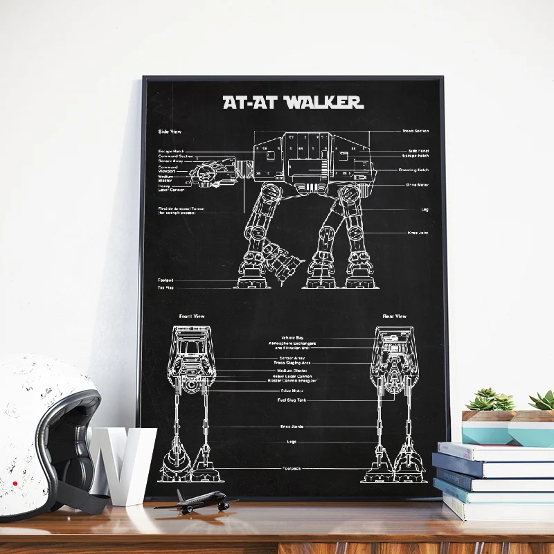 AT-AT Walker Wall Art план Винтаж Плакаты Imperial схематичный рисунок живопись на холсте