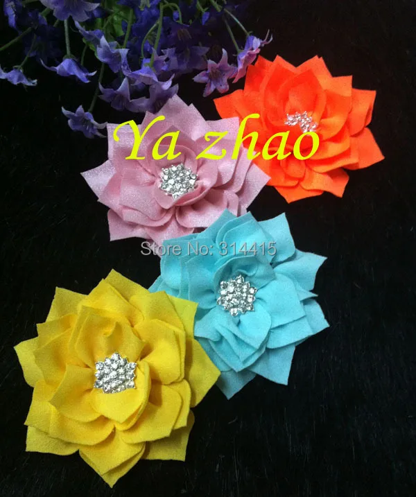 3" Fasthion fabric flower with Sparkle rhinestone button, hair accessory, 60pcs/lot, mixed 12colors, free shipping
3" Fasthion fabric flower with Sparkle rhinestone button, hair accessory, 60pcs/lot, mixed 12colors, free shipping