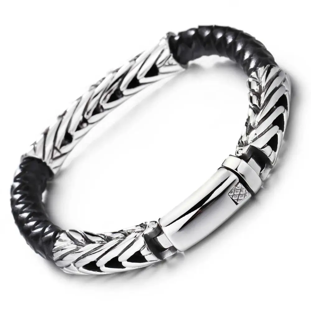 Punk Silver Color Link Chain Stainless Steel Black Leather Bracelet For Men Fashion Bracelet Gift Jewelry
Punk Silver Color Link Chain Stainless Steel Black Leather Bracelet For Men Fashion Bracelet Gift Jewelry