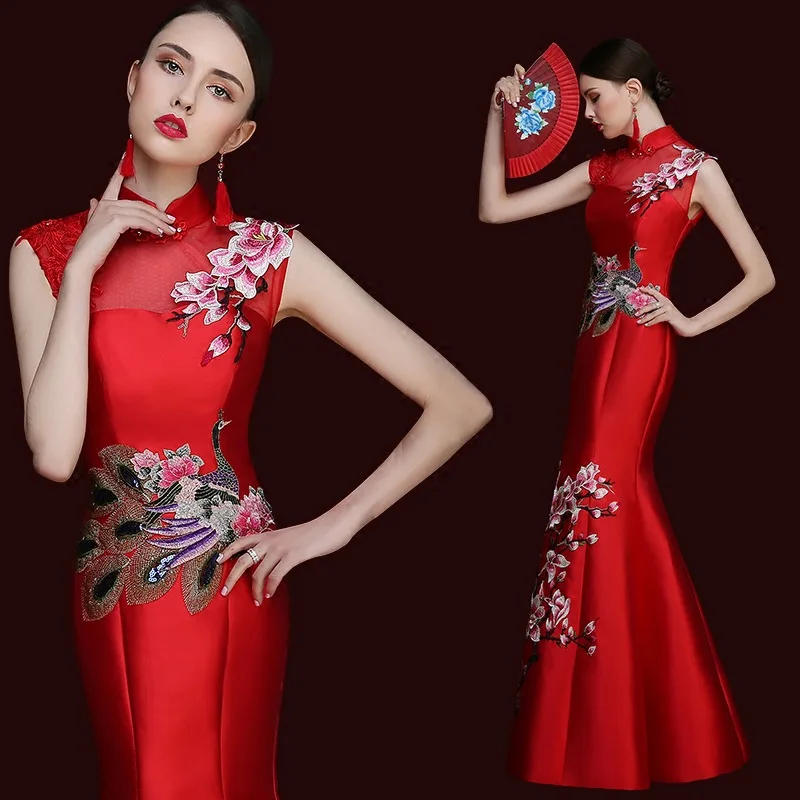 cheongsam chinese style long qipao red red mermaid wedding lace traditional dresses for women evening 2016 high quality satin
cheongsam chinese style long qipao red red mermaid wedding lace traditional dresses for women evening 2016 high quality satin