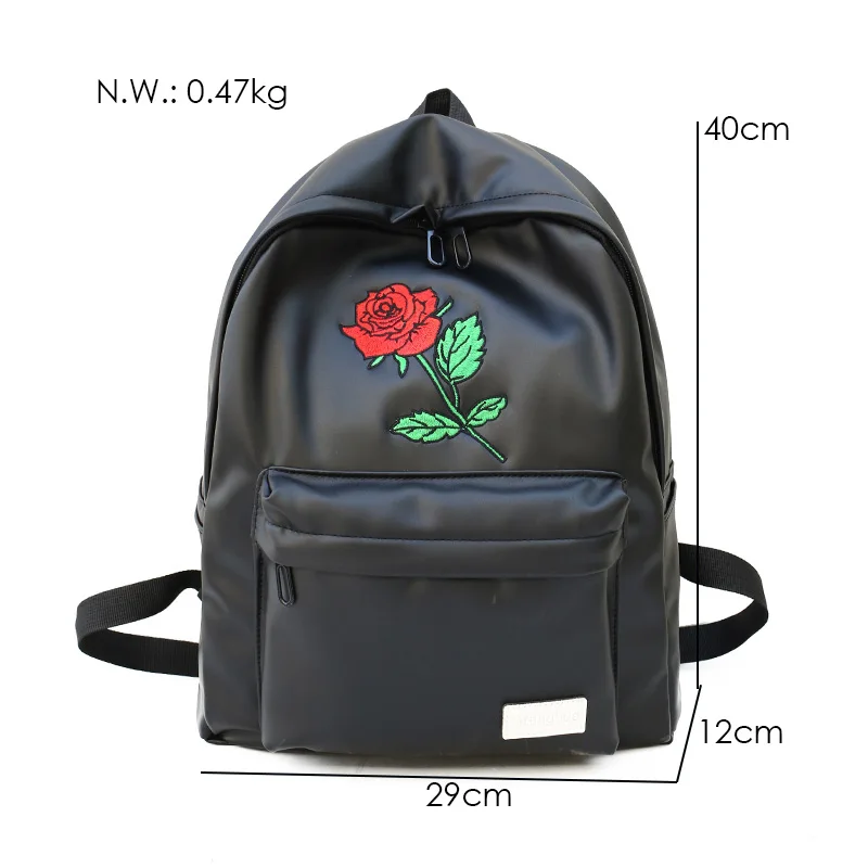 MENGHUO 2018 PU Leather Backpack Women Rose Men Embroidery Backpacks Unisex Couple Travel Bags Students Book Rucksack Mochilas (2)