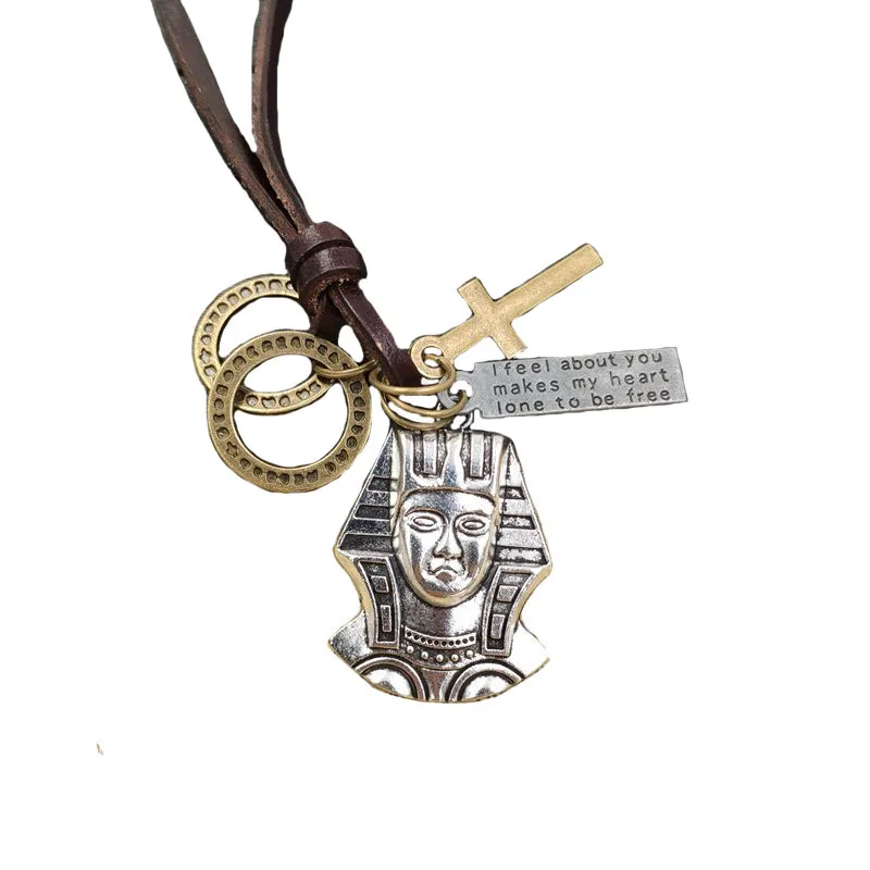 Retro Punk Necklace 100% Cowhide rope Religion symbol Egyptian Pharaoh Bronze Cross Loop Letter Tag Male Birthday Gift AC099-100
Retro Punk Necklace 100% Cowhide rope Religion symbol Egyptian Pharaoh Bronze Cross Loop Letter Tag Male Birthday Gift AC099-100