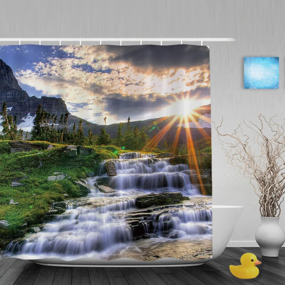 Natural Scenery Sunset Waterfall Shower Curtain Mountain Tree Bathroom Curtain Waterproof Fabric Bathroom Shower Curtains
Natural Scenery Sunset Waterfall Shower Curtain Mountain Tree Bathroom Curtain Waterproof Fabric Bathroom Shower Curtains