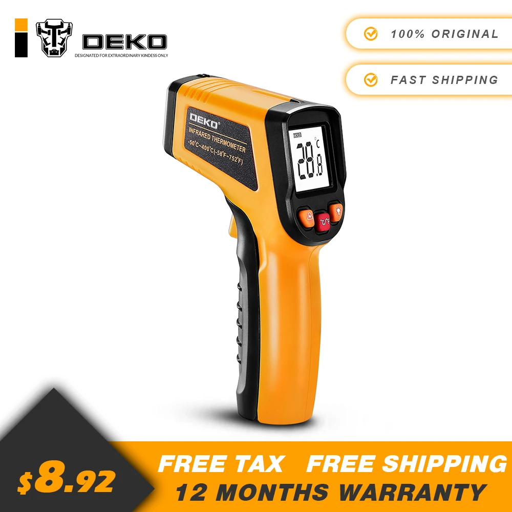 DEKO CWQ01 Digital Dual Laser Infrared Thermometer Surface Temperature Gun Non-Contact Adjustable Emissivity Pyrometer YELLOW
DEKO CWQ01 Digital Dual Laser Infrared Thermometer Surface Temperature Gun Non-Contact Adjustable Emissivity Pyrometer YELLOW