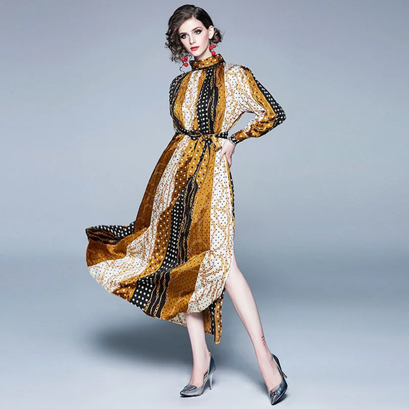 Fashion Designer Runway Pleats Stretchy Long Dress 2019 Fall Women Long Sleeve Chains Print Dot Maxi Pleated Dress With Belt
Fashion Designer Runway Pleats Stretchy Long Dress 2019 Fall Women Long Sleeve Chains Print Dot Maxi Pleated Dress With Belt