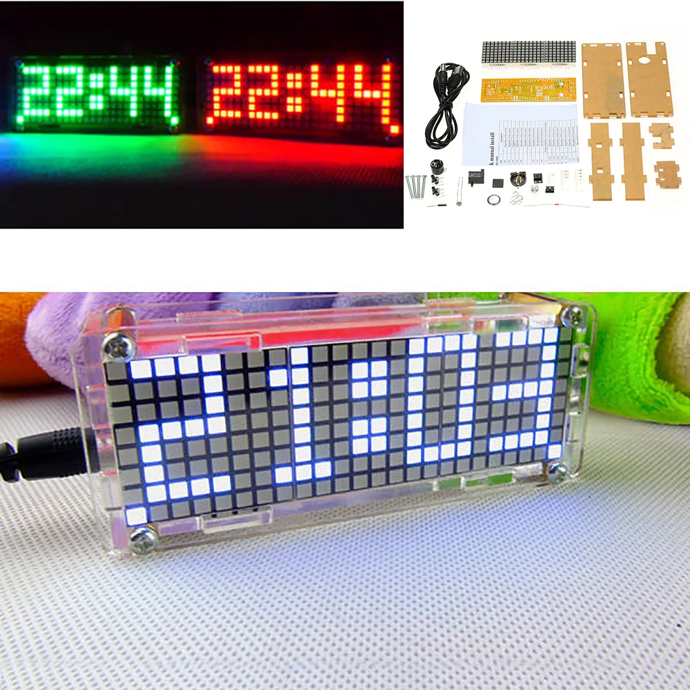 High Accuracy DIY Digital Dot Matrix LED Alarm Clock Kit with Transparent Case Temperature Date Time Display
High Accuracy DIY Digital Dot Matrix LED Alarm Clock Kit with Transparent Case Temperature Date Time Display