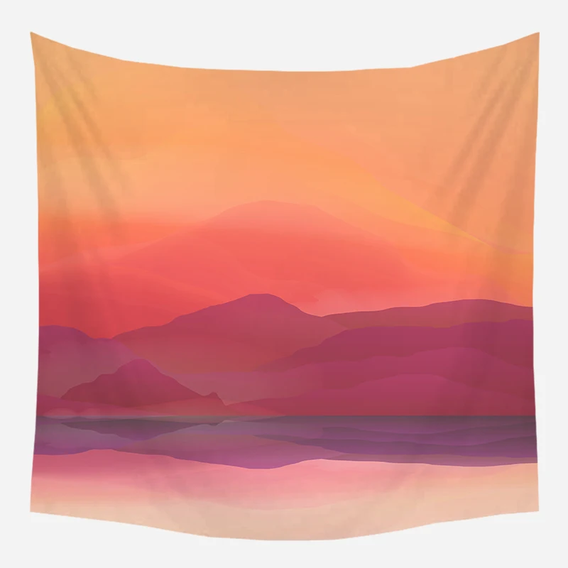 

Loartee Mountain Sunset Red Sky Print Tapestry Home Bedroom Living Room Wall Decorating Rugs Background Board Beach Towel