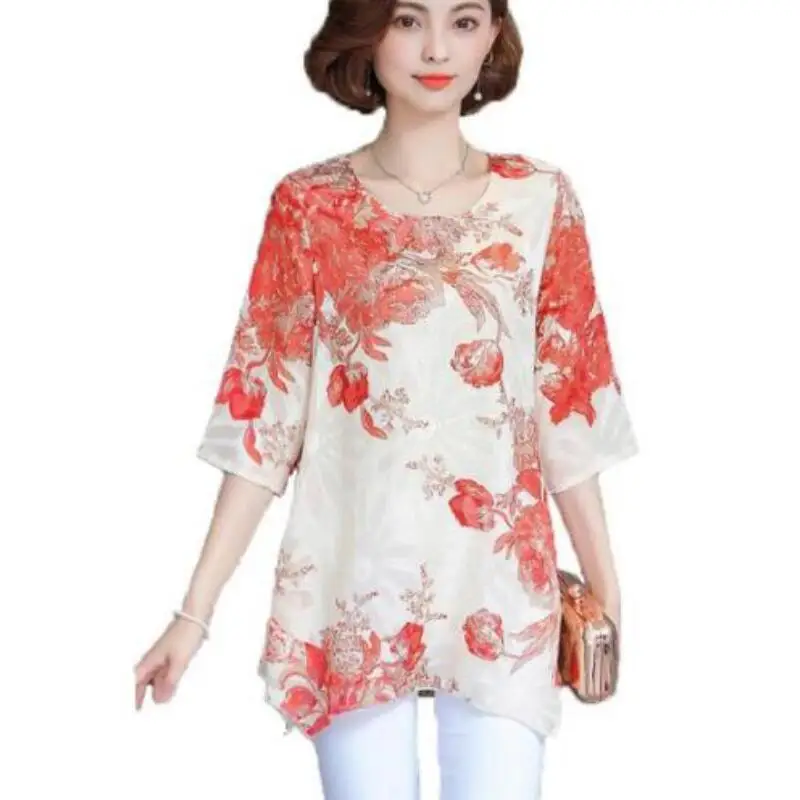 Summer Long Chiffon Shirts Ladies Elegant Plus Size M-4XL Loose Half Sleeve Women Blouses Blusa Red Black Print Camisetas Mujer
Summer Long Chiffon Shirts Ladies Elegant Plus Size M-4XL Loose Half Sleeve Women Blouses Blusa Red Black Print Camisetas Mujer