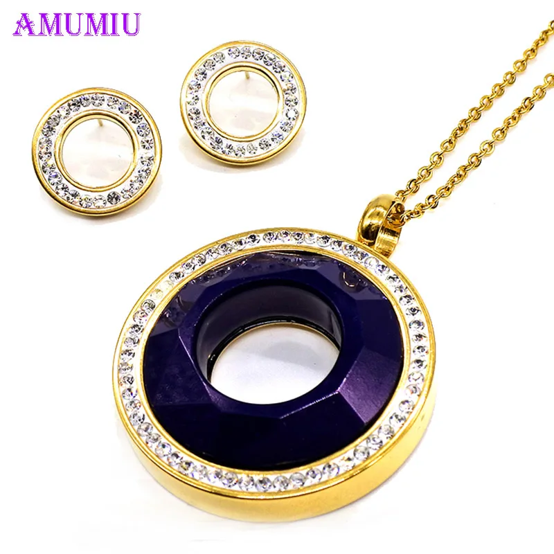 

AMUMIU Women Brides Bridal Wedding Blue Glass Crystal 2019 Fashion Indian Necklace Earring Jewelry Sets for Party Costum JS062C