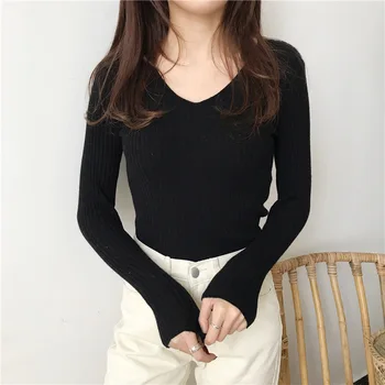 Woman Pullover Shirts Knits Sweaters High Elasticity 2019 Autumn New Long Sleeved V-Neck Pullover Shirt Womans Sweater
Woman Pullover Shirts Knits Sweaters High Elasticity 2019 Autumn New Long Sleeved V-Neck Pullover Shirt Womans Sweater