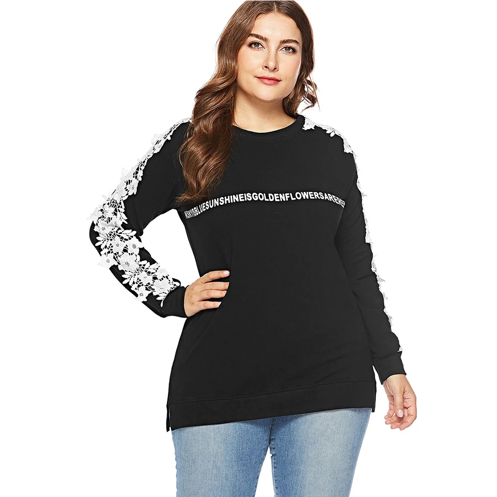 Plus Size Letter Print Lace Applique Sweatshirt Women Long Sleeve Hoodies Casual Autumn Winter Basic Pullover Black Tops
Plus Size Letter Print Lace Applique Sweatshirt Women Long Sleeve Hoodies Casual Autumn Winter Basic Pullover Black Tops