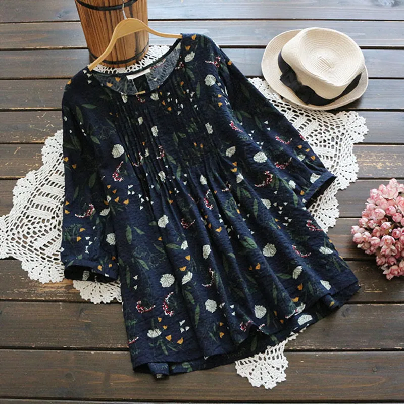 New Fashion Floral Print Shirt Woman Summer Breathable Cotton Linen Blouses Casual Three Quarter Sleeve Pleated Tops Ropa Mujer
New Fashion Floral Print Shirt Woman Summer Breathable Cotton Linen Blouses Casual Three Quarter Sleeve Pleated Tops Ropa Mujer