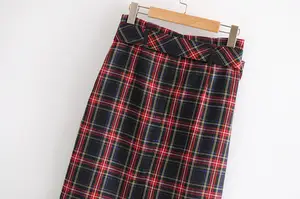 N.XINZHE Skirts With Autumn winter women belt plaid split N.XINZHE Skirts With Autumn winter women belt plaid split