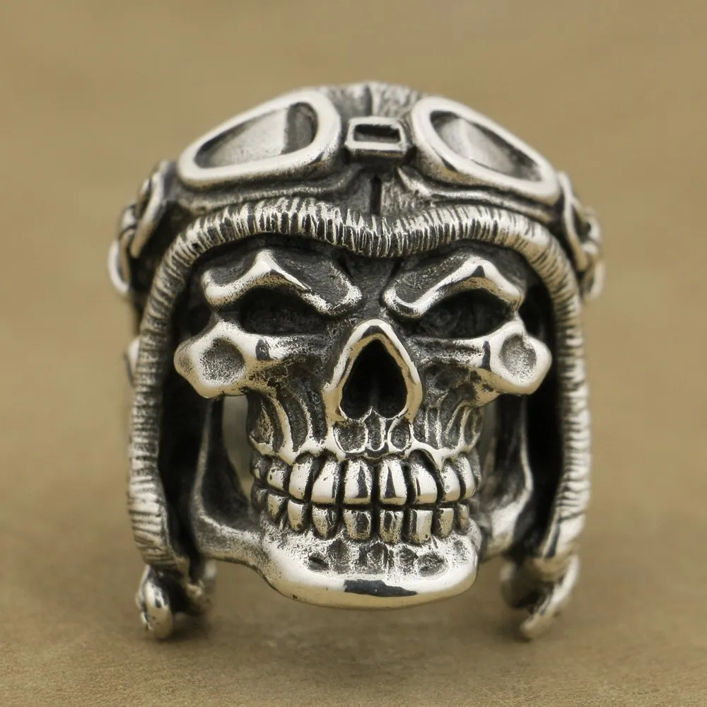 Heavy Solid 925 Sterling Thai Silver Fine Ring Double Skull Men's Size 8 9 10 11