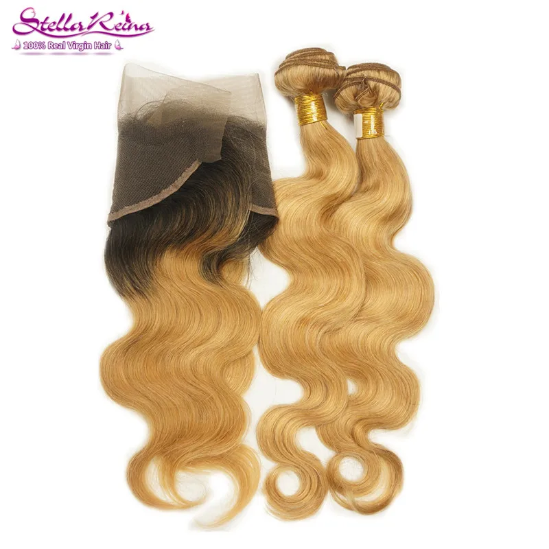 Dark Root 1B/27 13*4 Lace Frontal With 2 Bundles Honey Blonde Brazilian Body Wave Remy Human Hair Extension Bundles With Frontal
Dark Root 1B/27 13*4 Lace Frontal With 2 Bundles Honey Blonde Brazilian Body Wave Remy Human Hair Extension Bundles With Frontal
