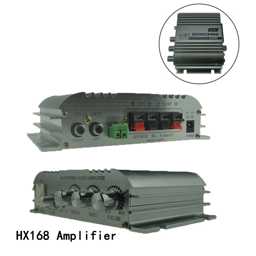 HX-168 Sliver 2.1 Channel Stereo Mini Audio Car Amplifier Subwoofer Out Hi-Fi Stereo Connection DC12V Loudspeaker
HX-168 Sliver 2.1 Channel Stereo Mini Audio Car Amplifier Subwoofer Out Hi-Fi Stereo Connection DC12V Loudspeaker