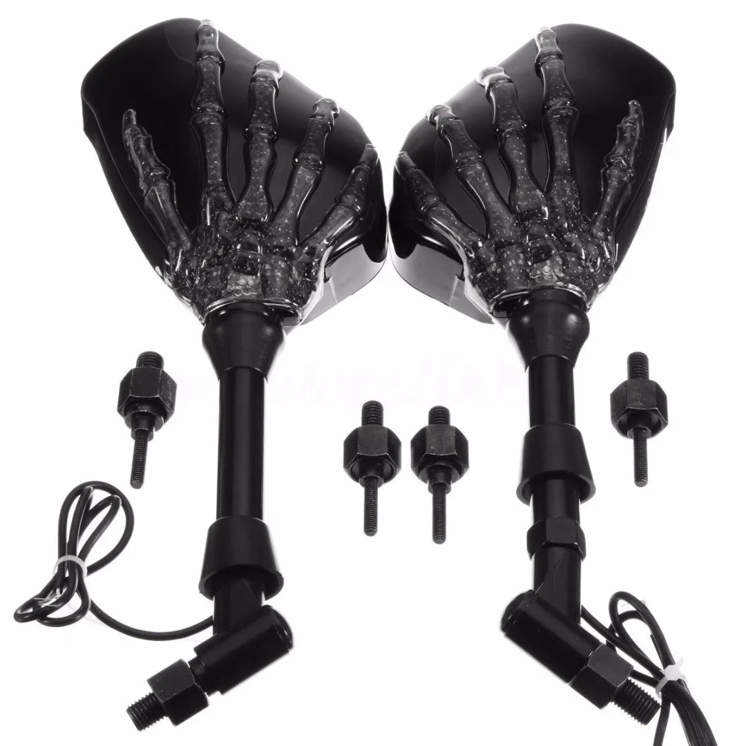 2PCS/set Skull Hand LED Turn Signal Integrated Rearview Mirror For Motorcycle