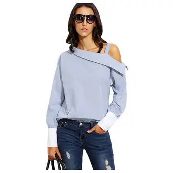 Women's New Fashion Tops Shirt Spring Autumn Ladies Blue Striped Fold Over Asymmetric Shoulder Long Sleeve Contrast Cuff Sexy
Women's New Fashion Tops Shirt Spring Autumn Ladies Blue Striped Fold Over Asymmetric Shoulder Long Sleeve Contrast Cuff Sexy