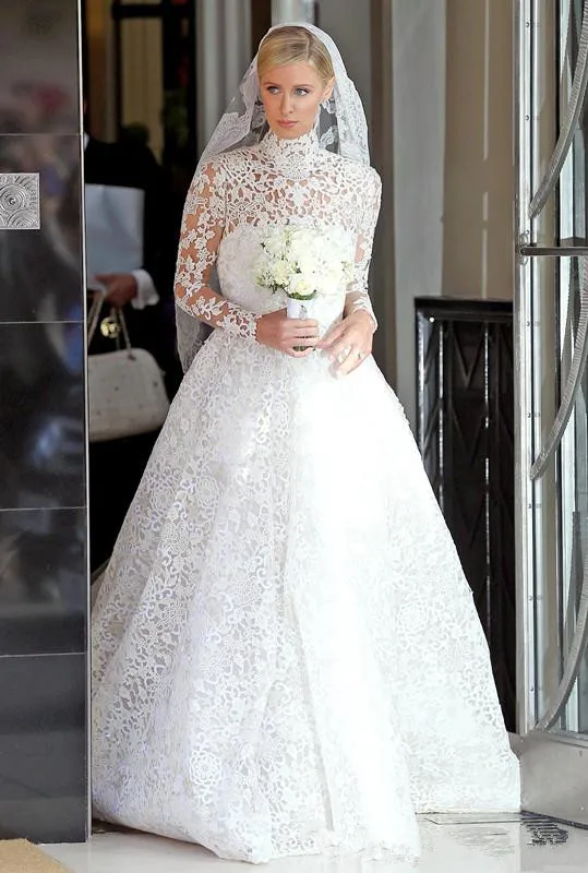 2019-nicky-hilton-white-lace-wedding-dresses-with-long-sleeves-high-neck-bridal-gowns-cathedral-winter-spring-vintage-wedding-dresses (4)_副本