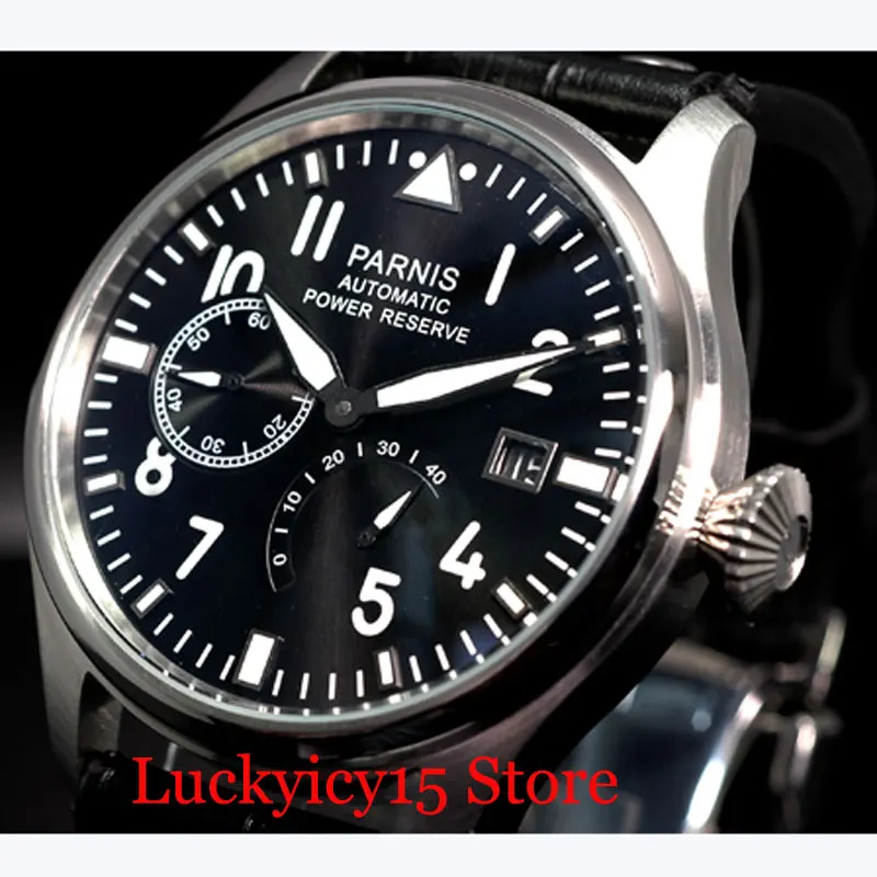PARNIS Power Reserve Auto Date 47mm Mechanical Men's Watch ST2530 Auto Movement Black Leather Strap
PARNIS Power Reserve Auto Date 47mm Mechanical Men's Watch ST2530 Auto Movement Black Leather Strap