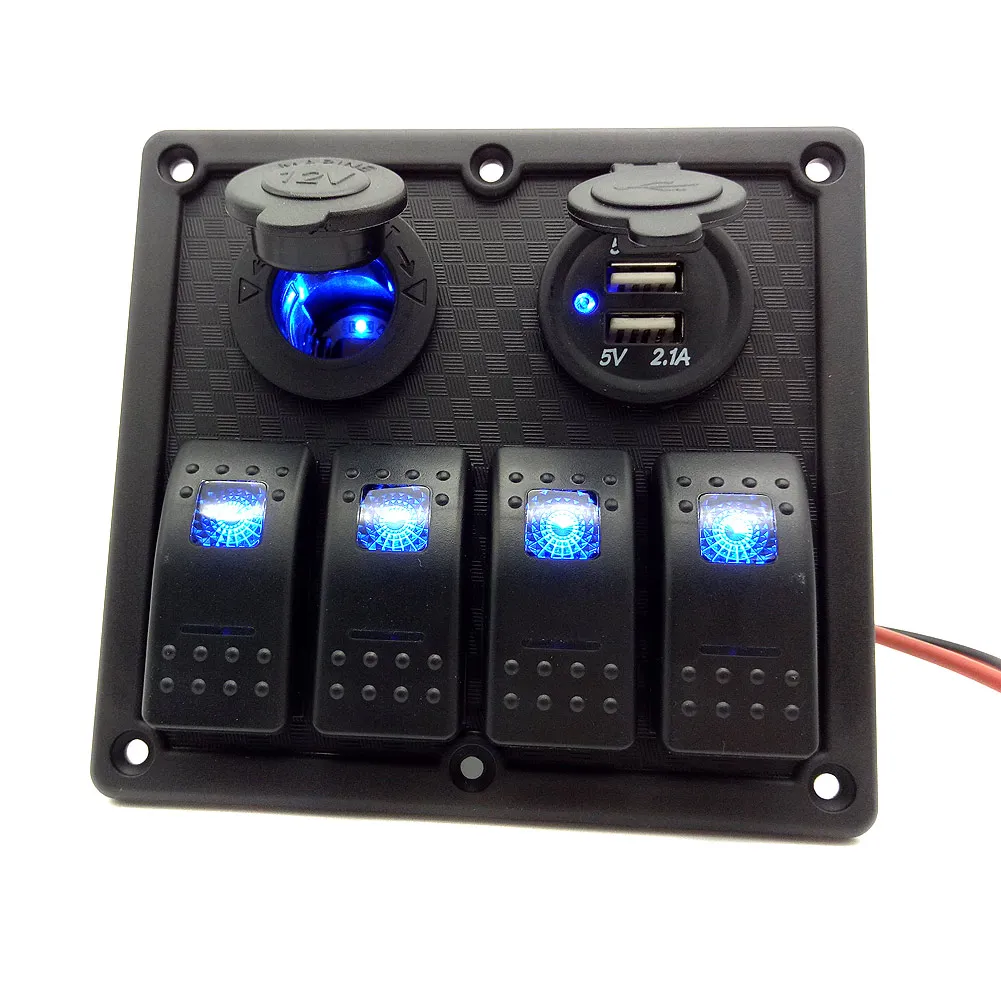 New Waterproof 4 Gang Rocker Switch Panel With Dual USB Port & 12V Cigarette Lighter Socket CSL2017 
New Waterproof 4 Gang Rocker Switch Panel With Dual USB Port & 12V Cigarette Lighter Socket CSL2017