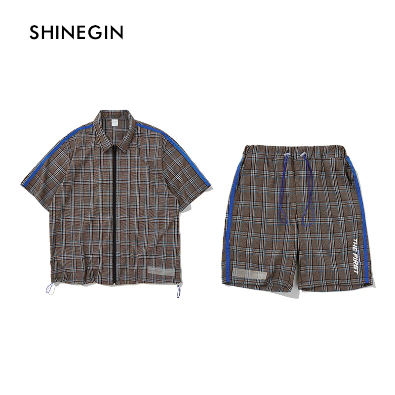 SHINEGIN Men's streetwear hip hop casual tracksuit men set short sleeve plaid shirt men fashion dance summer shorts 109S/110W
SHINEGIN Men's streetwear hip hop casual tracksuit men set short sleeve plaid shirt men fashion dance summer shorts 109S/110W